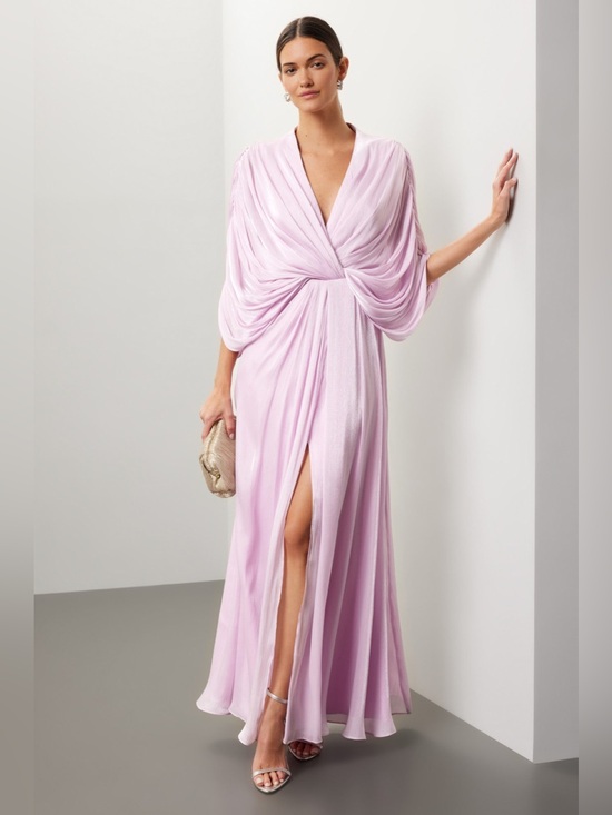 Badgley Mischka Dresses & Skirts - Badgley Mischka Soft Lilac Draped V-Neck Maxi Gown